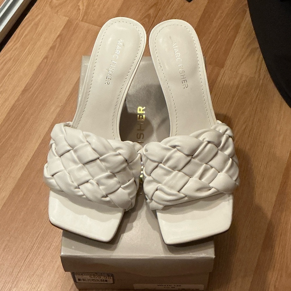 Marc Fisher White Braided Heels